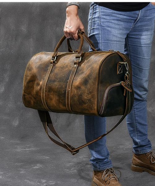

duffel bags men genuine leather travel bag overnight weekender