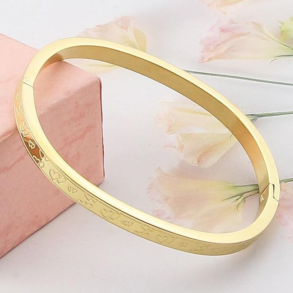 

bangle fashion stainless steel jewelry carved double love graphic ladies bracelet party gift, Black