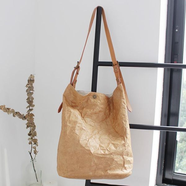 

vintage designer dupont paper women shoulder bag large capacity kraft handbags casual bucket women's big shopper cross body