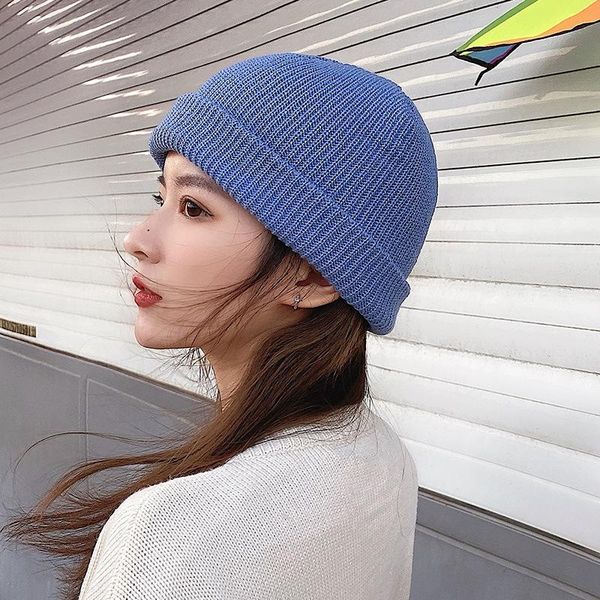 

ball caps knitted hats for women black beanie hat winter men's beanies ladies skullcap solid cap thick, Blue;gray