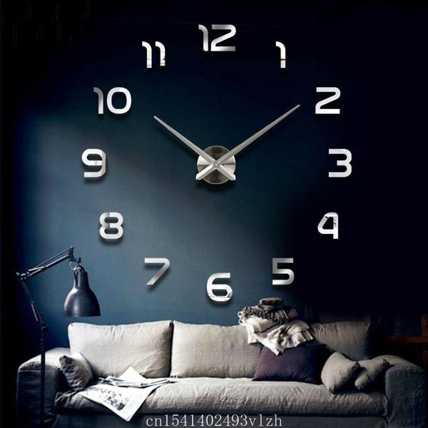 

wall clocks fashion 3d big size clock mirror sticker diy brief living room decor meetting
