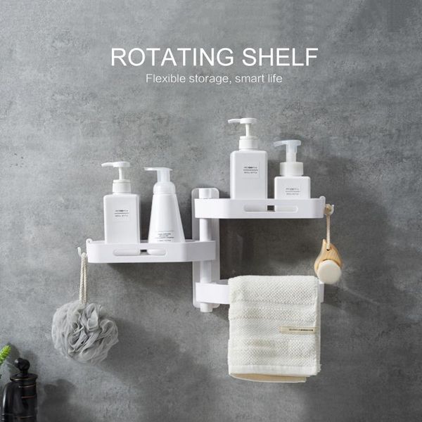 

bathroom shelves wall-mounted punch three-layer rotating rack shower shelf holder kitchen storage