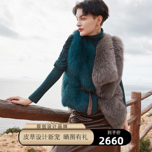 

women's fur & faux asymmetric besfunny2021 paragraphs leather vest coat the young short waistcoat female, Black