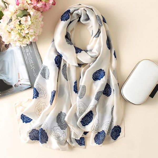 

scarves silk woman spring autumn long dots printed shawl scarf ladies chiffon and winter beach wraps, Blue;gray