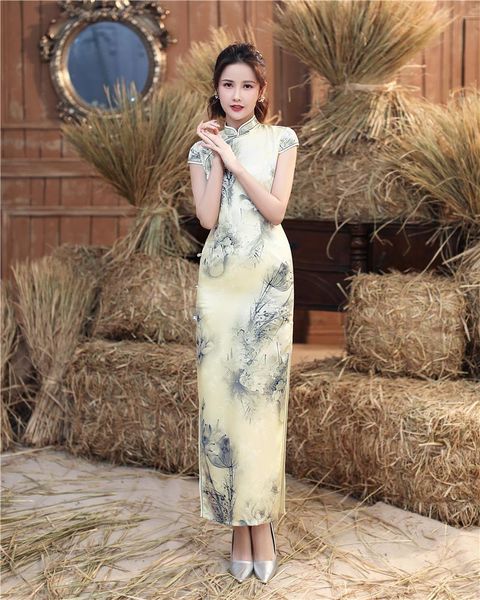 

chinese style spring women qipao elegant slim long cotton straight dresses short sleeve vintage cheongsam skirt large size ethnic clothing, Red