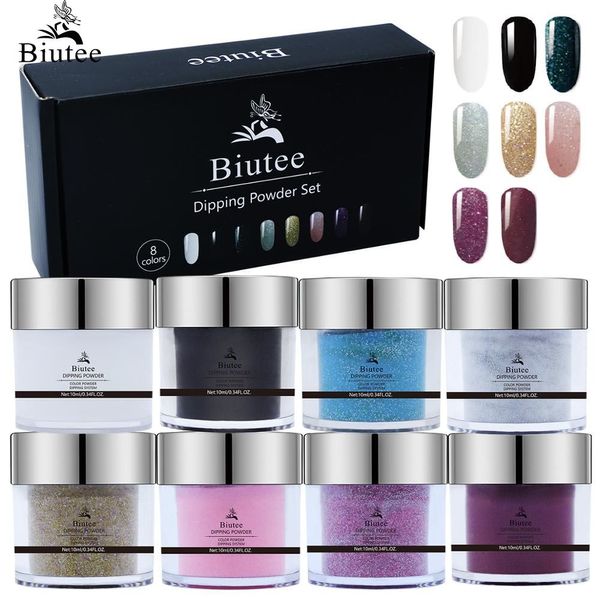 Biutee 8Colors10ML Окупление порошка ногтей Установите градиентное акриловое погружение порошкообразных порошок блестки, длительное, чем ультрафиолетовый гель без лечения лампы