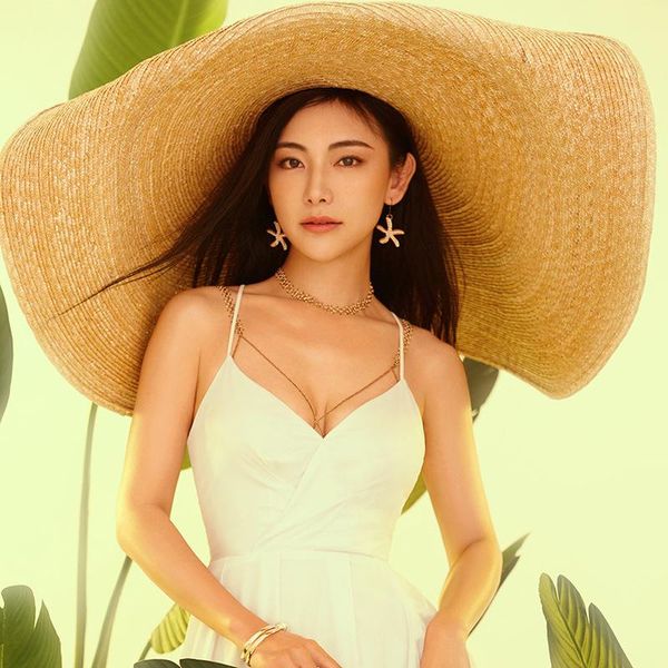 

wide brim hats 70cm oversized straw hat for women summer sun on vacation po props packable large beach, Blue;gray