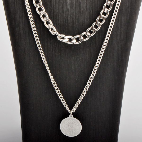 

75% off luxury jewelry autumn and winter titanium steel fadeless double layer short chain versatile clavicle chain pendant english necklace, Silver