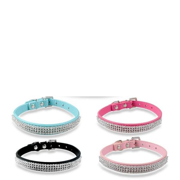 2021 Venda quente Rhinestone Diamante Colar Cão Moda PU Couro Jóias Pet Collar Cachorrinho Colar 4 Tamanhos 5 Cores 60pcs