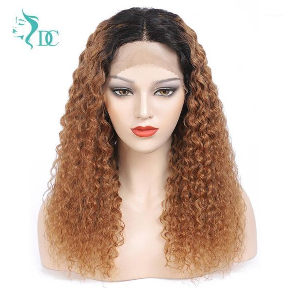 

brown and blonde highlight wig malaysian kinky curly human hair wigs for women 180 density lace front t part remy1, Black;brown