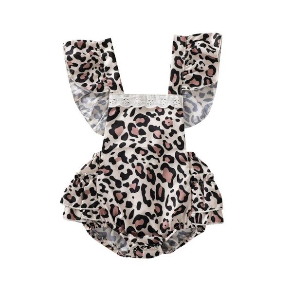 

jumpsuits born baby girls summer clothes romper cute leopard print ruffle sleeve backless rompers, Blue