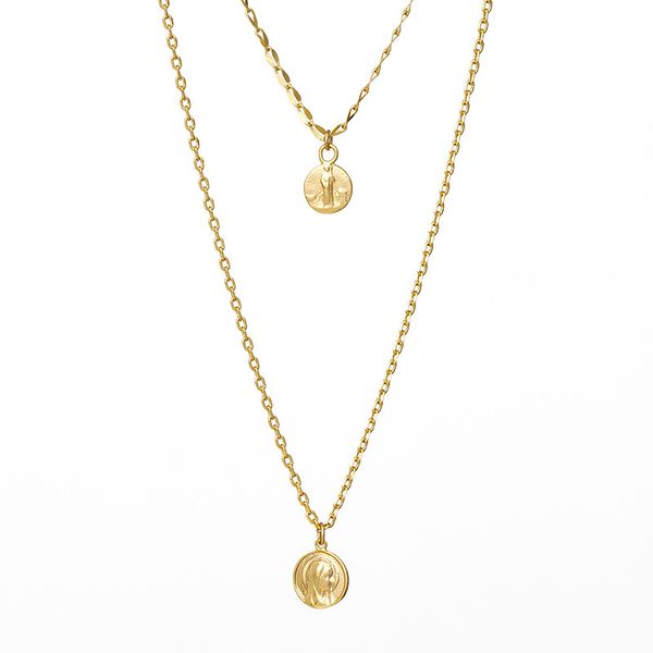 

women's solid copper necklace multilayer gold plated shape pendant simple accessory, Silver