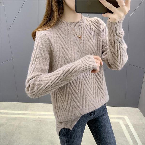 

women's sweaters 17553 solid color striped split pullover t-shirt 38, White;black