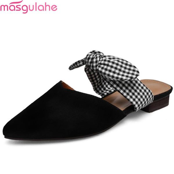 

slippers masgulahe 2021 fashion spring autumn shoes woman pointed toe shallow casual mules suede leather women black