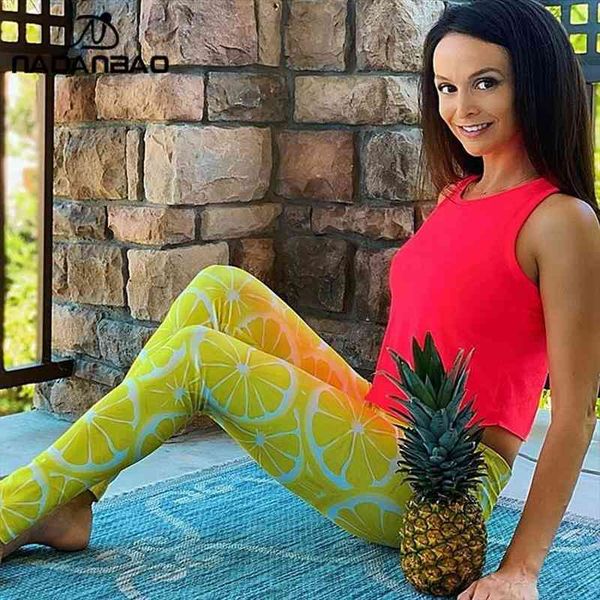 

ins fashion lemon printed women legging high waist hip push up sweatpants tights stretch pants fitness casual, Black
