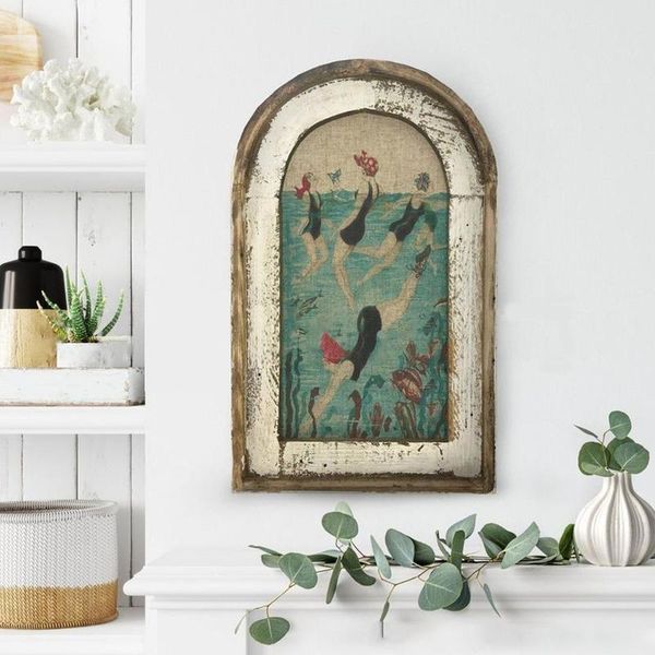 

tapestries wooden hanging picture swimming women wall art bathroom decoration wood plane printing home simple classic decor mural spot