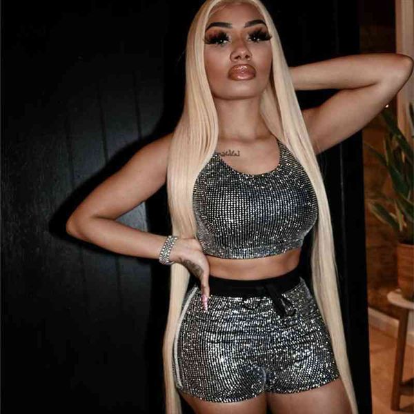 

glitter 2 piece womens tracksuits set summer outfits clubwear crop short suits vacation tracksuit d44 ce17, Gray