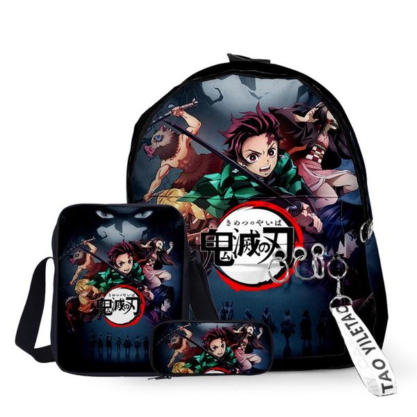 

backpack 2021 3d print demon slayer 3pcs set slash zipper casual school student fashion lapbag
