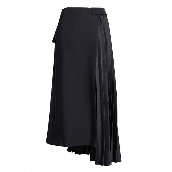 

[eam] highwaist black asymmetrical pleated temperament half-body skirt women fashion tide new spring autumn 19a-a779 210323