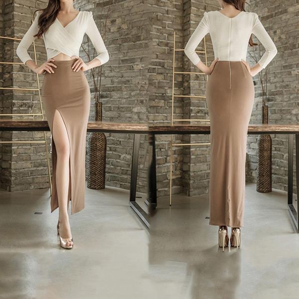 

casual dresses 2021 arrival korean style slim split women formal dress fashion ankle- length ladies dinner female banquet party, Black;gray