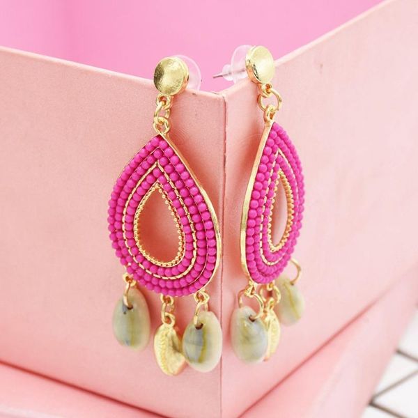 

dangle & chandelier bohemian ethnic yellow black white acrylic beads long tassel earrings for women beach sea shell hippie festival jewelry, Silver