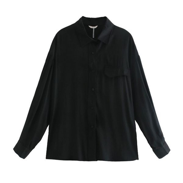 Bayan Gömlek Gevşek Boy Erkek Arkadaşı Stil Katı Renk Kore Moda Bluzlar Tops 210421