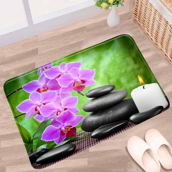 

bath mats zen stone bathroom mat purple orchid green bamboo scenery pattern non-slip rugs flannel home decor kitchen doorway carpet
