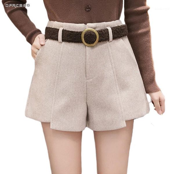 

women's shorts high waisted woolen wide leg autumn winter 2021 casual office ladies wool boots short female, White;black