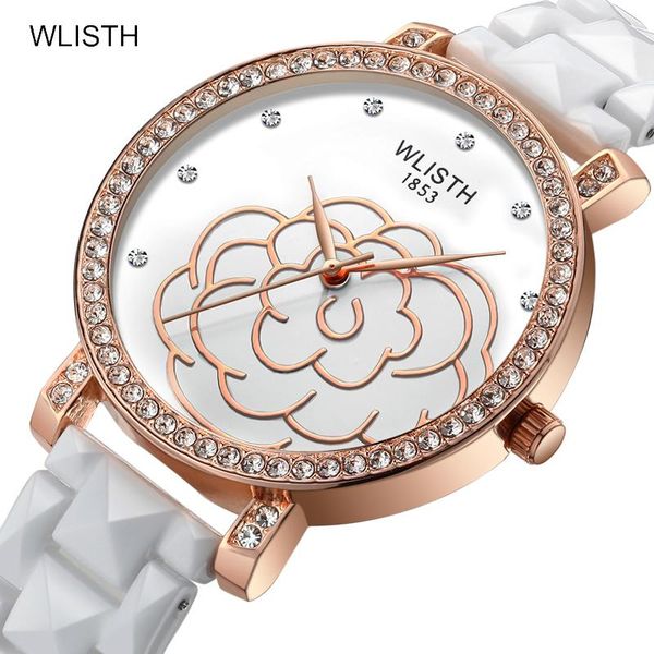 

brand women watches quality fashion geneva roman numerals faux ceramics analog quartz lady watch bracelet clock for business wristwatches, Slivery;brown