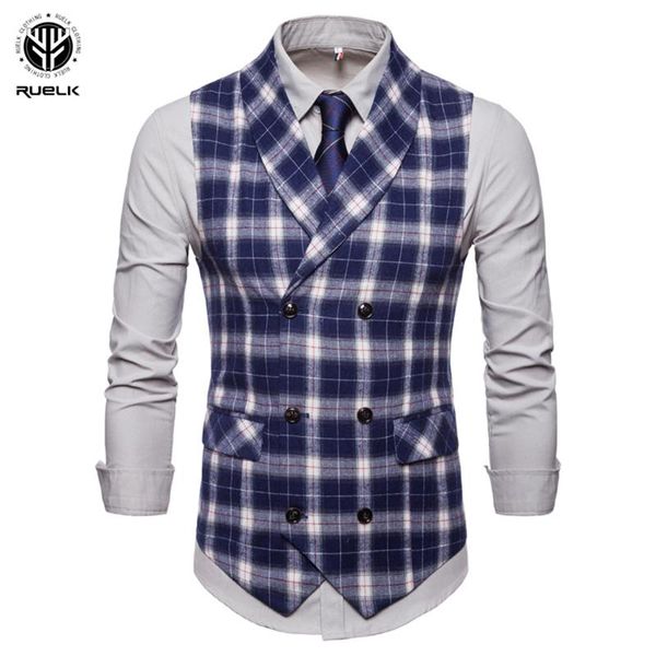 

men's vests ruelk spring and autumn fashion slim vest sleeveless business plaid jacket suit casual large size m-4xl, Black;white