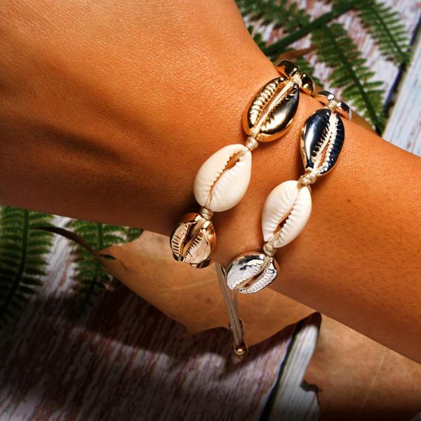 

charm bracelets moon girl boho handmade puka shell bracelet for women fashion cowrie bohemian friendship summer drop, Golden;silver