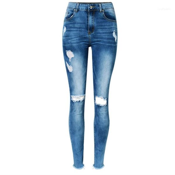 

women's jeans women`s chic distressed plus size brand mid waist stretch skinny pencil pants for women true denim jeans1, Blue