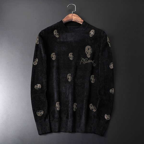 

boutique sweater 2021 winter boys' skull head drill round neck slim korean version thickened knitted, White;black