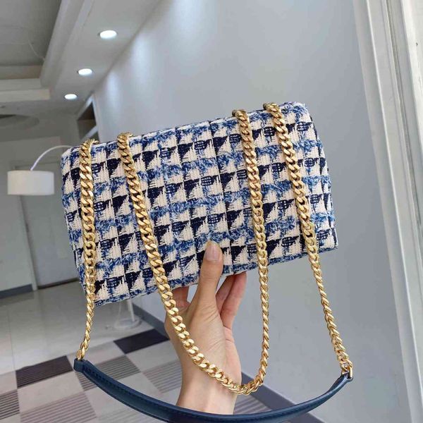 

women's bag chain single shoulder bag messenger cowhide wool plaid purse