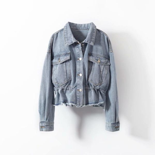 

women's jackets spring autumn big pocket waist slim denim jacket, Black;brown