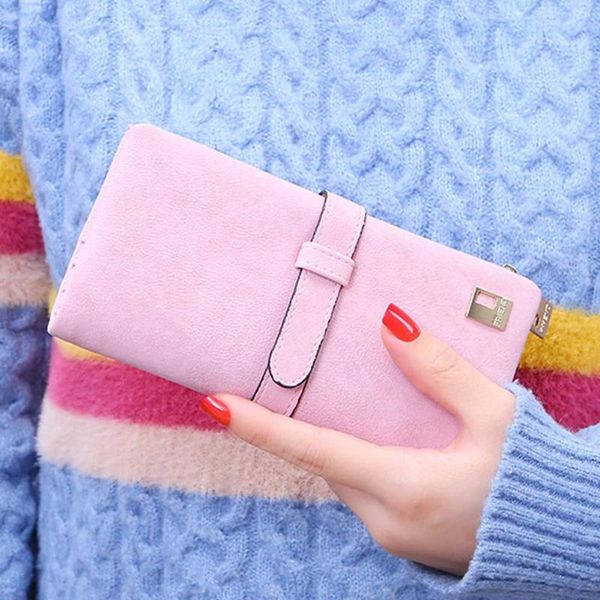 

wallets banabanma women wallet card coin holder retro frosted long solid color large capacity handbag, Red;black