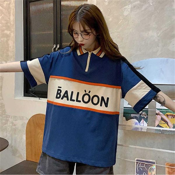 

women's polos vintage collar letters print short sleeve mujer hip hop girls plus size lady harajuku t shrit zipper shirt femme, White