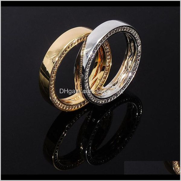 

band s925 sterling sier round finger rings for men women cz stone bling iced out couple ring male hip hop rapper jewelry zc5lm lejtf, Silver