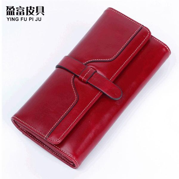 

purse rfid three fold buckle multi card oil wax wallet lady's hand bag money, White