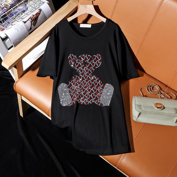 

white black loose plus size short-sleeve t-shirt for women casual korean style cartoon pattern diamond female t062 women's