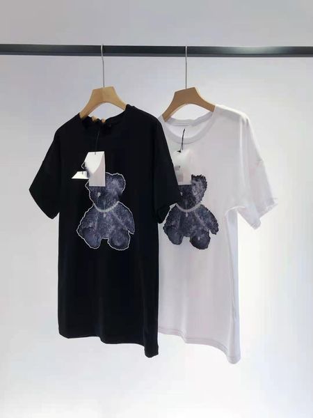 

luxury design spring summer fashion bear front back reflective printing round neck loose and simple short sleeve t-shirt for men, White