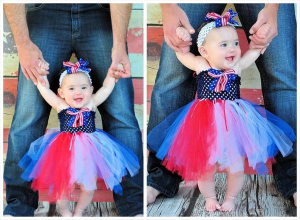 

double layer baby girls girl dresses crochet with flower headband set infant fluffy tulle newborn birthday party, Red;yellow