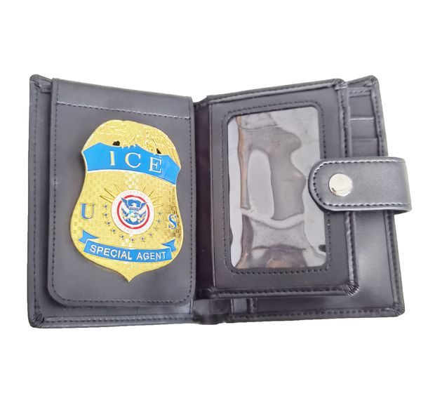 

multi functional men's wallet bag with us ice metal badge, Brown;gray