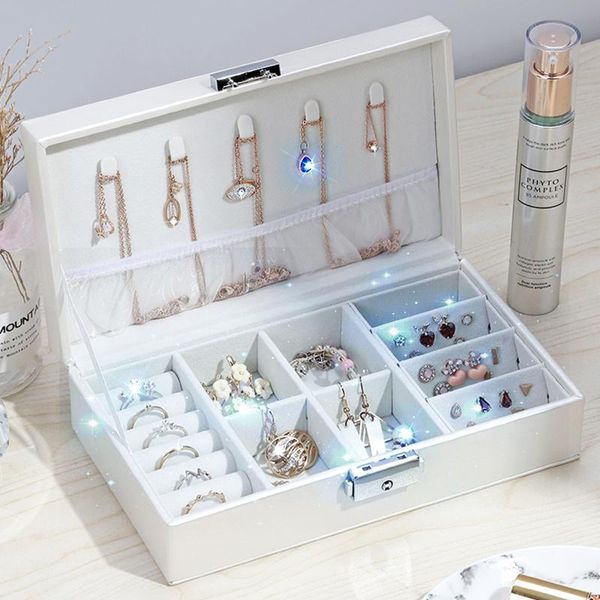 

jewelry pouches, bags leather organizer ring pendant earrings necklace storage box women display boxes cosmetics beauty container case, Pink;blue