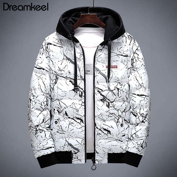 

dreamkeel brand winter thick duck men's casual down coat fashion camouflage hooded jacket white black y