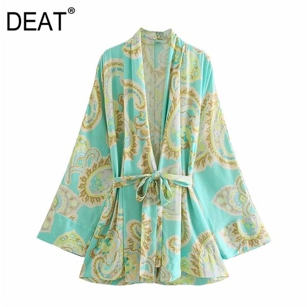 

[deat] summer fashion printing sashes long sleeve turn-down collar loose elegant women shirt 13c862 210527, White