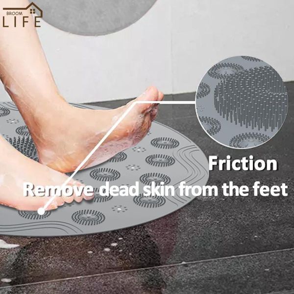 

gray bathroom mat anti-slip sucker round silicone bathing rugs soft shower carpet solid color foot massage pad bathtub bath mats