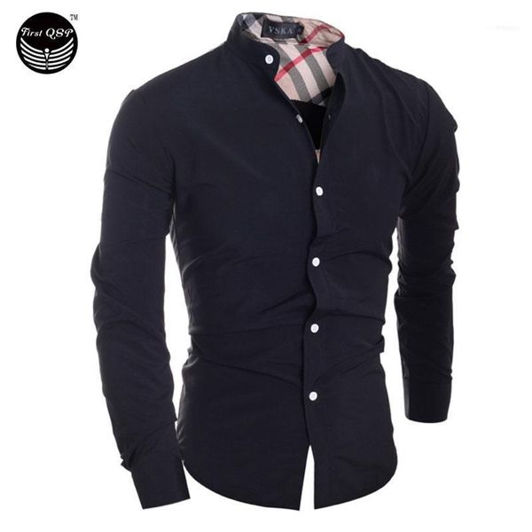

wholesale- 2021 men's fashion men shirt classic plaid stitching camisa masculina long-sleeved male shirts xxl iyw21, White;black