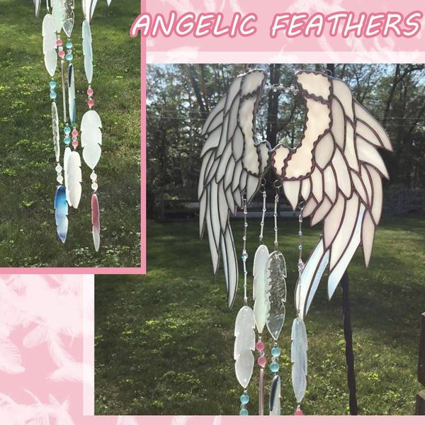 

little angel feathers wind chime stained glass handmade original and exclusive yard garden decor outdoor living decoration decorative object