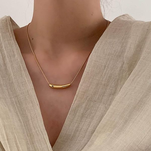 

pendant necklaces fashion metallic arc tube necklace for women gold/silver color personality jewelry choker pendants